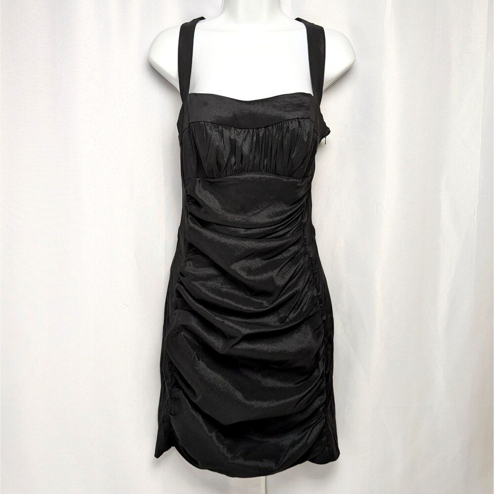 Vtg Y2K Jessica McClintock Black Mini Ruched Cutout Party Cocktail Dress Size 8